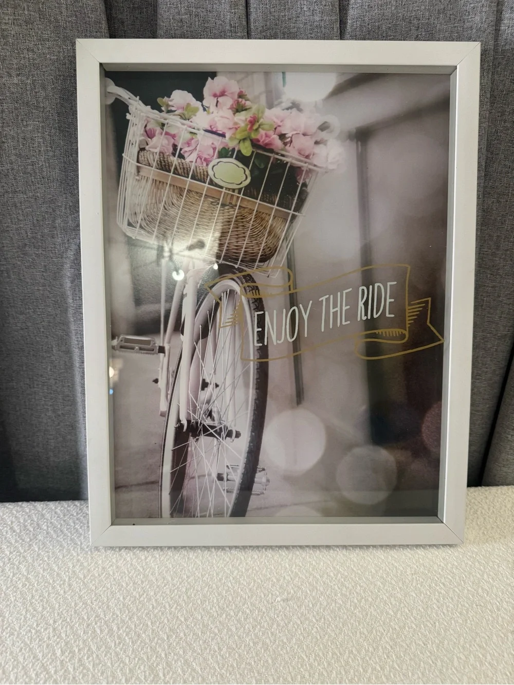Enjoy the Ride Framed Wall Art - White Frame with Pink Floral Accents